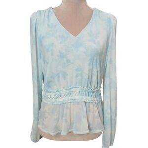 INC Light Blue Floral Print Mesh Peplum Top Size PL Fairy Whimsical Ethereal